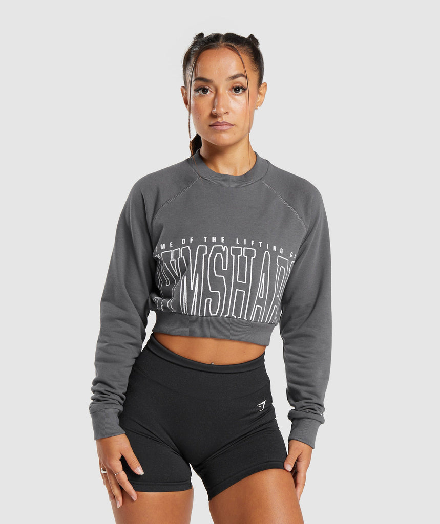 Gymshark Lifting Graphic Cropped Sweatshirt - Dark Grey | Gymshark