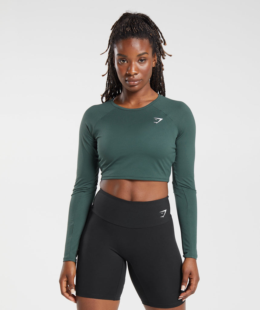 Gymshark Training Long Sleeve Crop Top - Fog Green | Gymshark